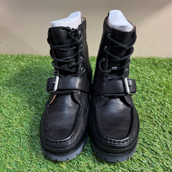 Polo Ralph Lauren Ranger Tumbled Leather Black Buckle Lug Sole Boots Mens NEW main image 8